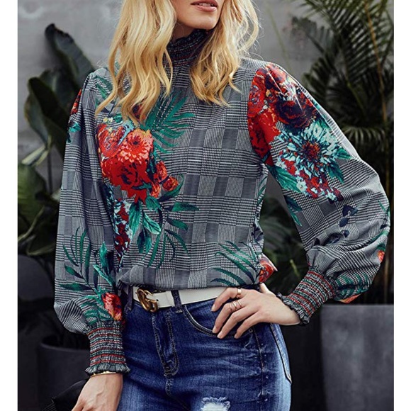 Tops - Boho Style Printed Blouse in Rosy Plaid Tops - Boho Style Printed Blouse in Rosy Plaid